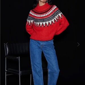 NWT Saylor Ceylona Sweater, Ruby Red, Fairisle Print, Pull Over, knit, Size S